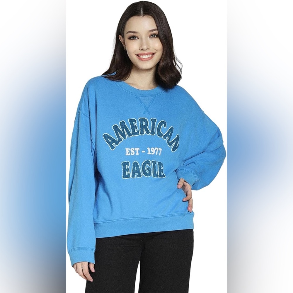 EUC American Eagle Women’s Blue Funday Graphic Sweater